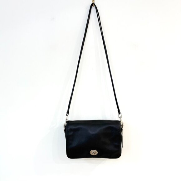 Coach Penelope Crossbody Bag Black Leather Turnlock Flap 23404 Vintage Rare - Picture 2 of 16